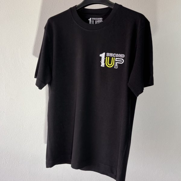 Black Second 1UP motorcycle t-shirt with embroidered logo, perfect for casual motorsports wear