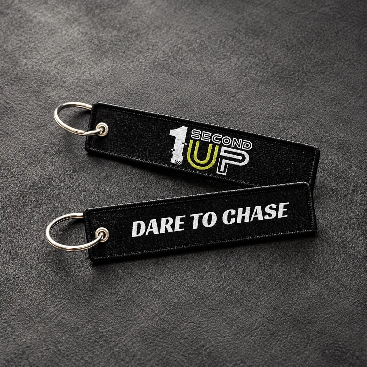 Black 1SecondUP embroidered keyring