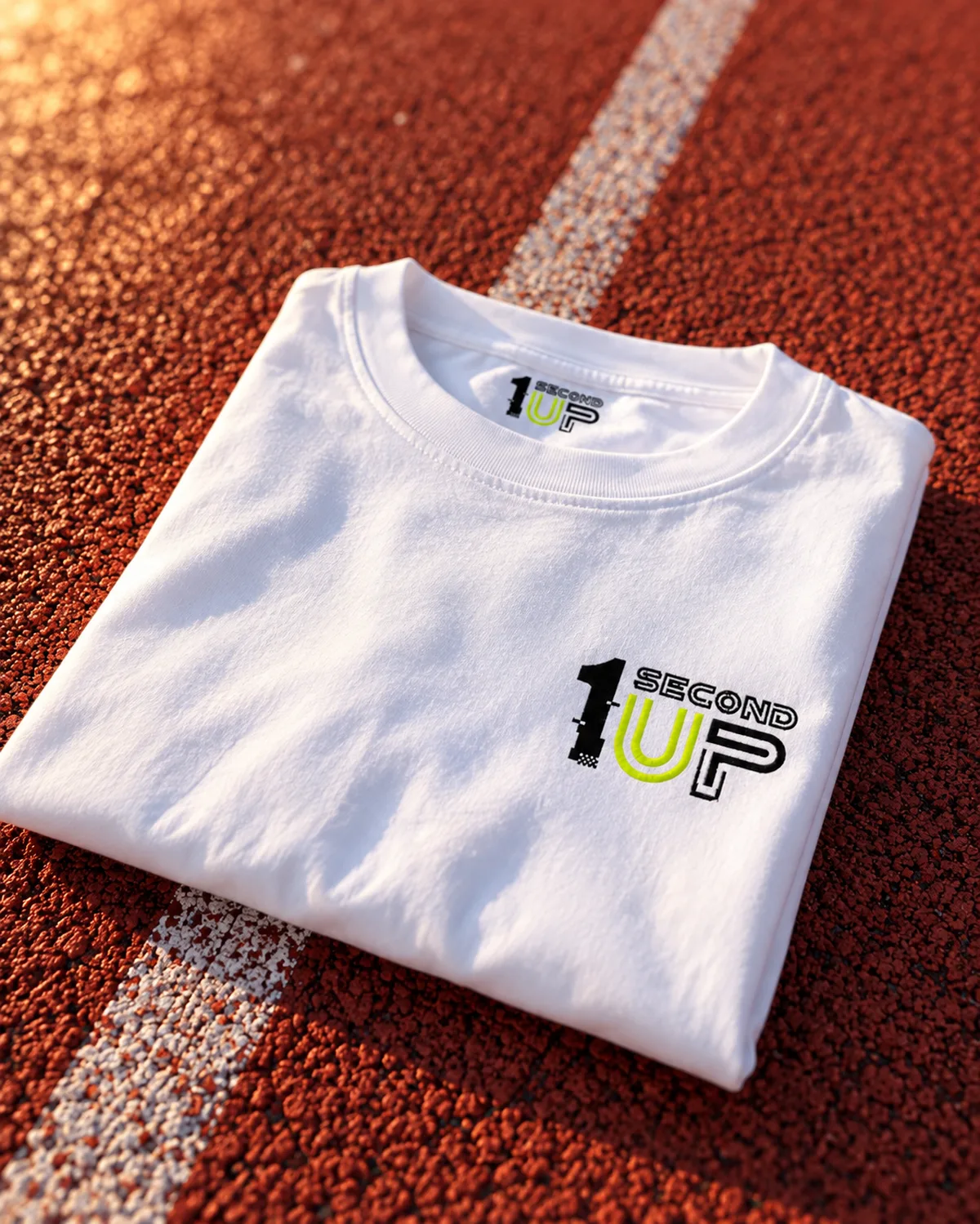 Folded white 1SecondUP cotton T-shirt